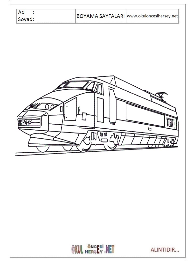 Çocuklar İçin Tren Boyama Sayfaları 
