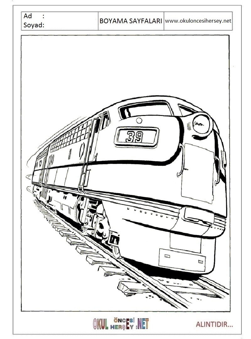 Çocuklar İçin Tren Boyama Sayfaları 
