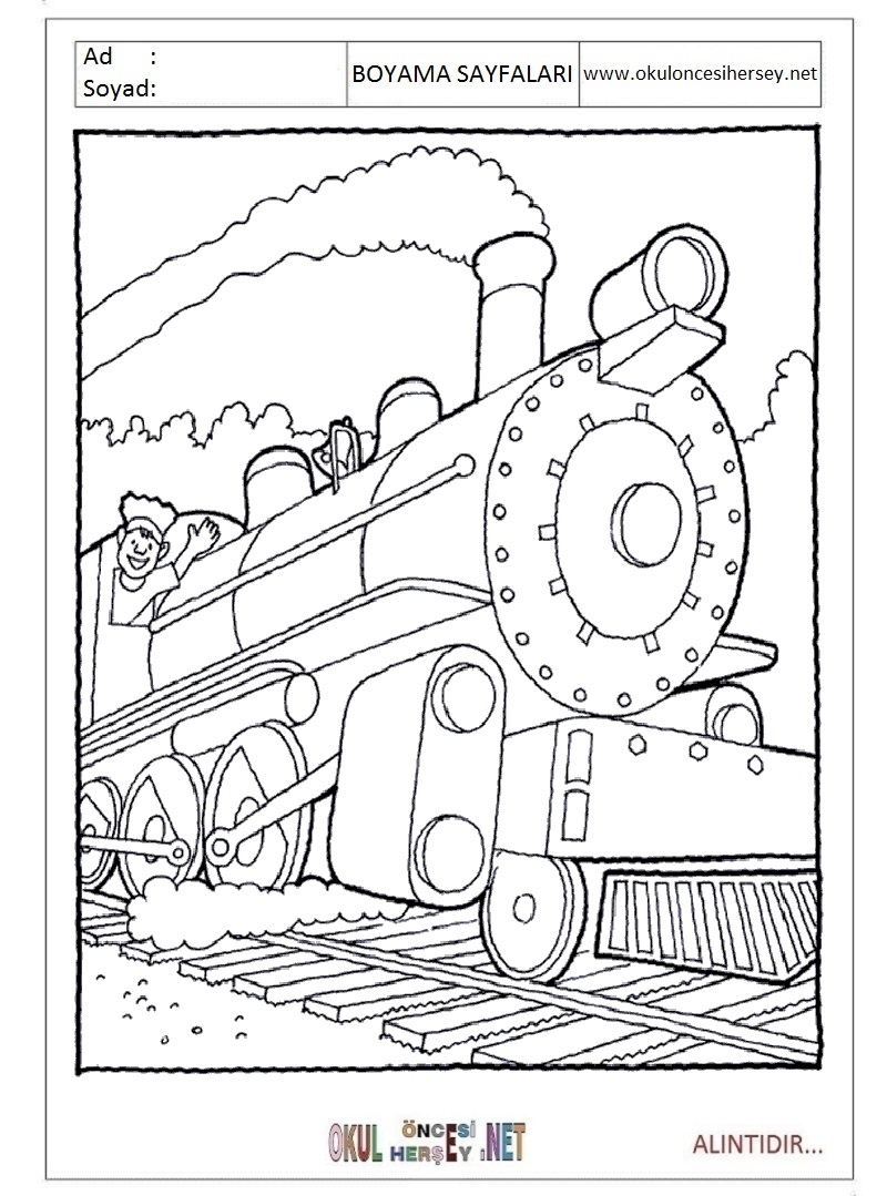Çocuklar İçin Tren Boyama Sayfaları 