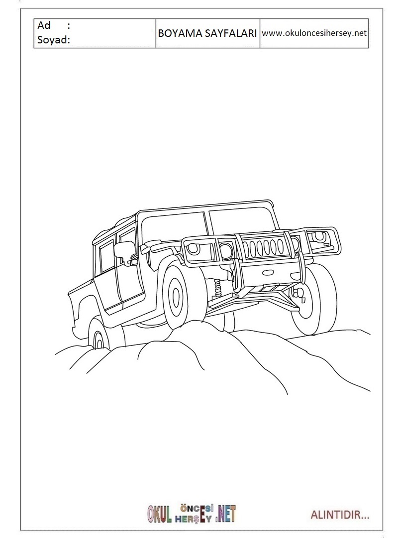 Çocuklar İçin Hummer Boyama Sayfaları 