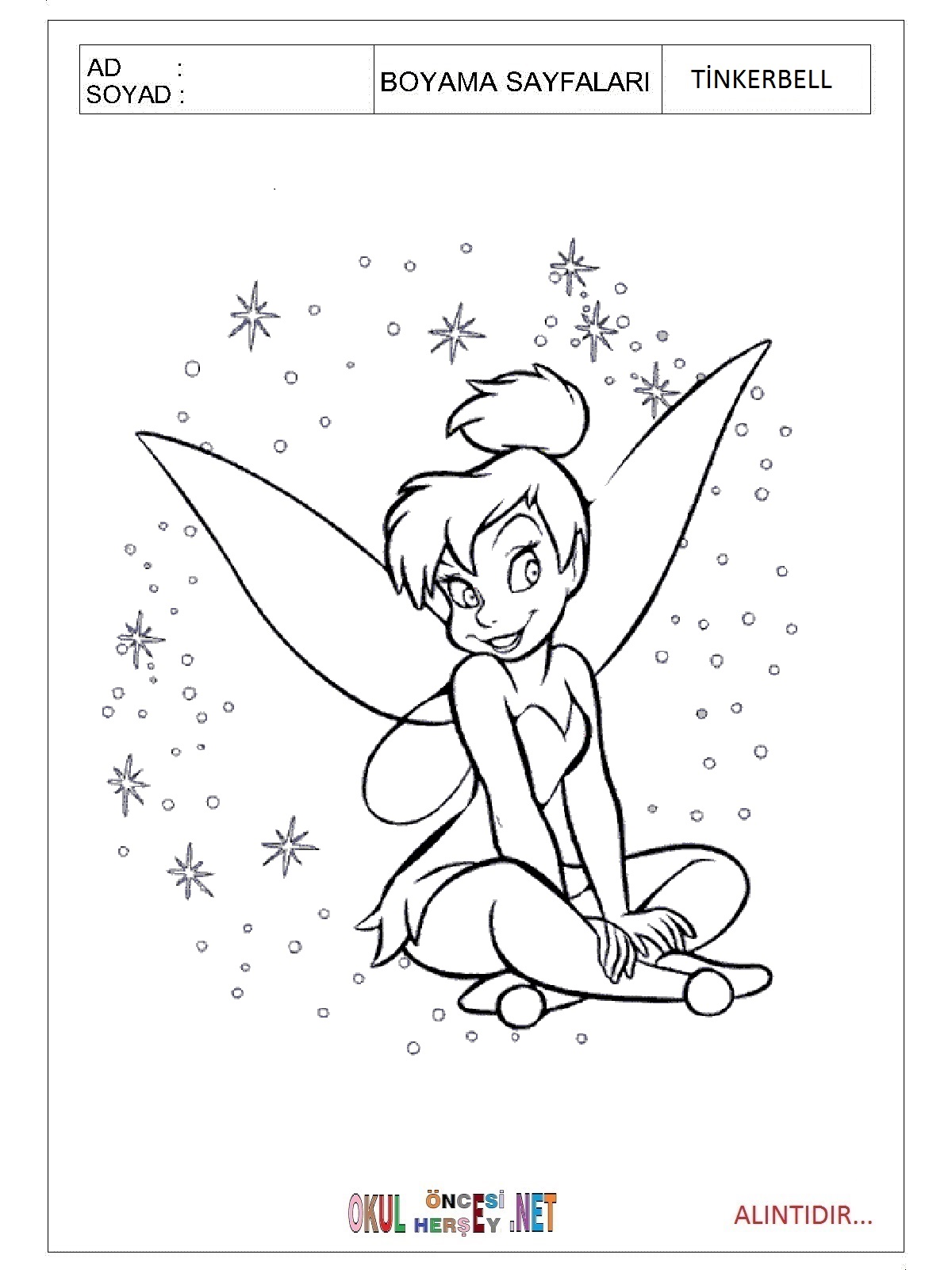 Tinkerbell resmi boyama sayfası 2