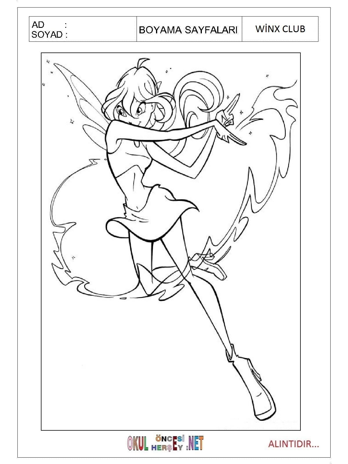 Çocuklar İçin Winx Boyama Sayfaları 