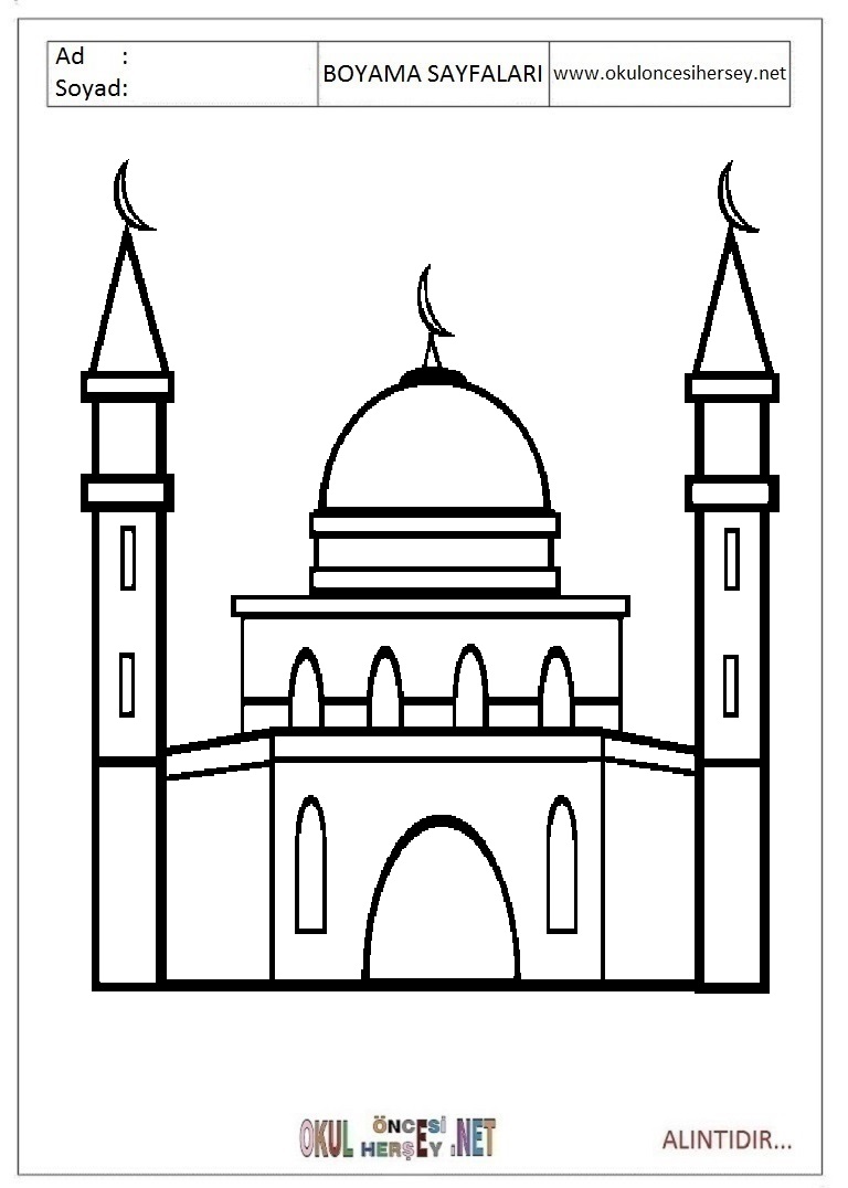 Çocuklar İçin Cami Boyama Sayfaları 