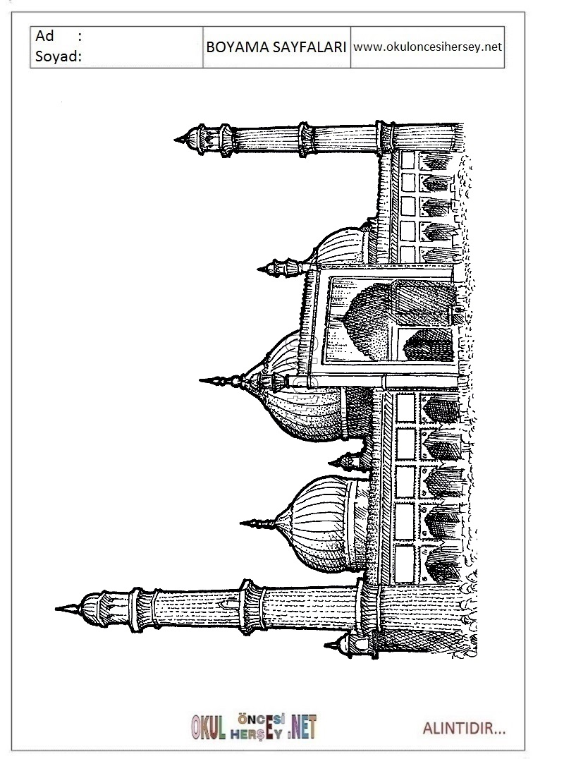 Çocuklar İçin Cami Boyama Sayfaları 