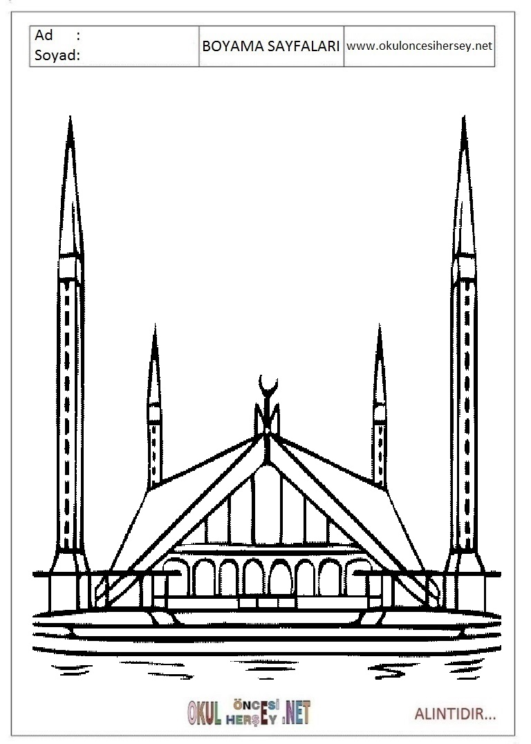 Çocuklar İçin Cami Boyama Sayfaları 