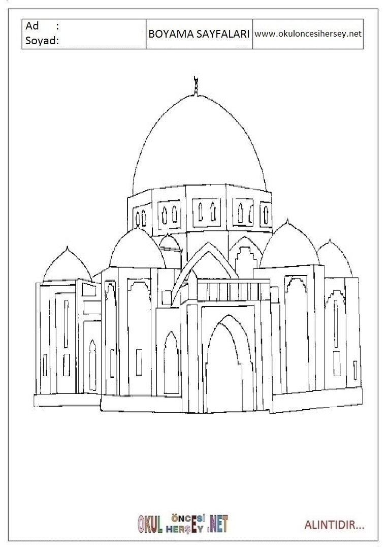 Çocuklar İçin Cami Boyama Sayfaları 