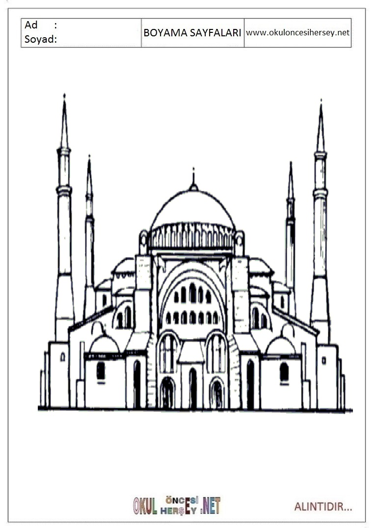 Çocuklar İçin Cami Boyama Sayfaları 