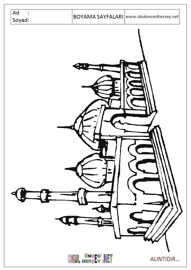 Çocuklar İçin Cami Boyama Sayfaları 