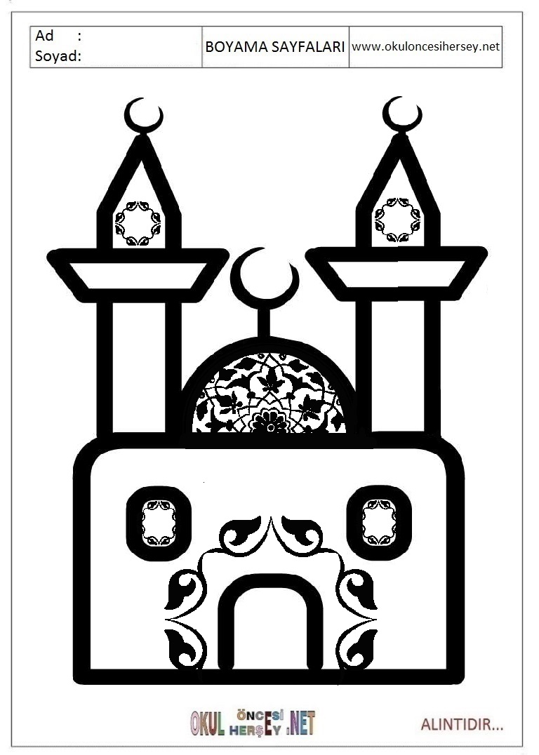 Çocuklar İçin Cami Boyama Sayfaları 