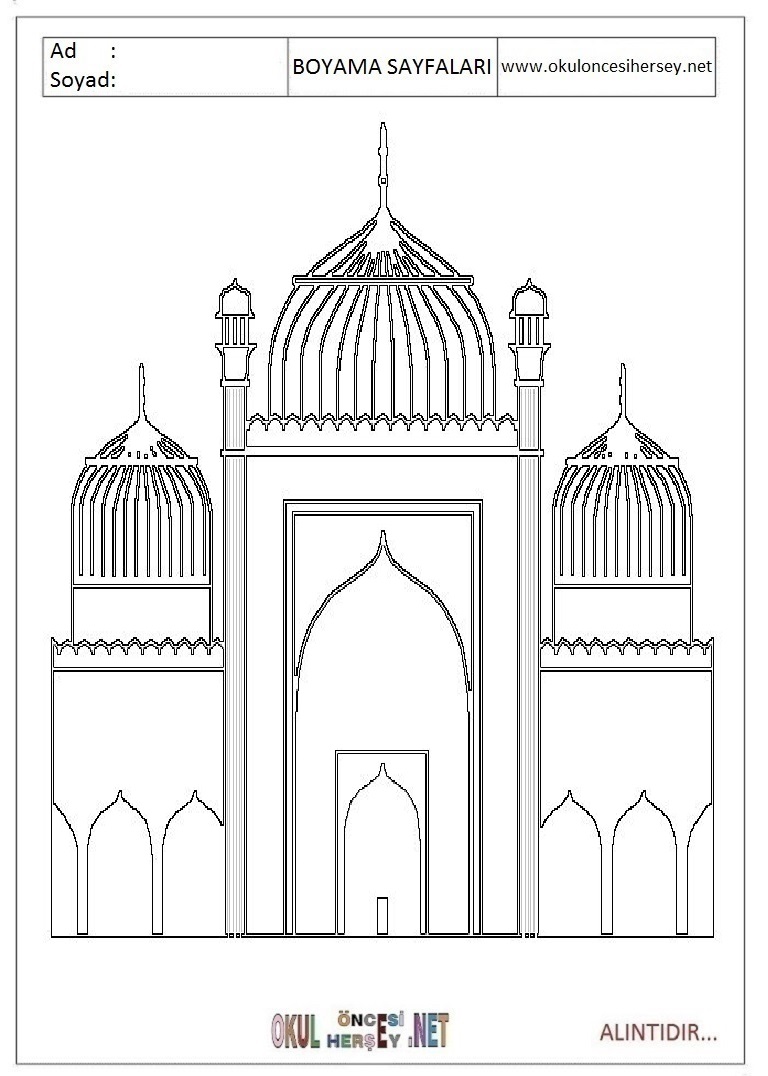Çocuklar İçin Cami Boyama Sayfaları 