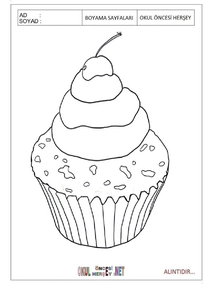 Çocuklar İçin Cupcake Boyama Sayfaları 