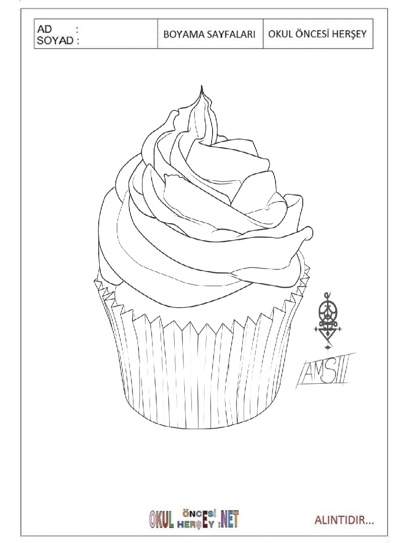 Çocuklar İçin Cupcake Boyama Sayfaları 