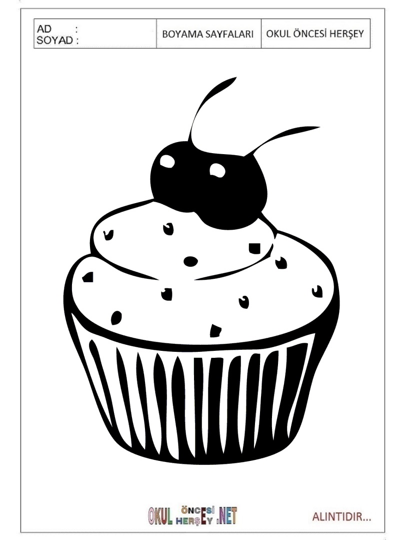 Çocuklar İçin Cupcake Boyama Sayfaları 