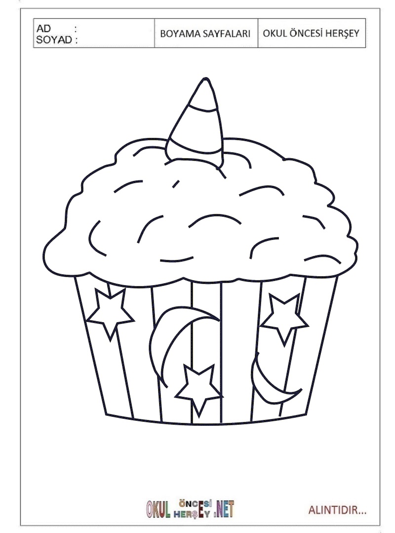 Çocuklar İçin Cupcake Boyama Sayfaları 