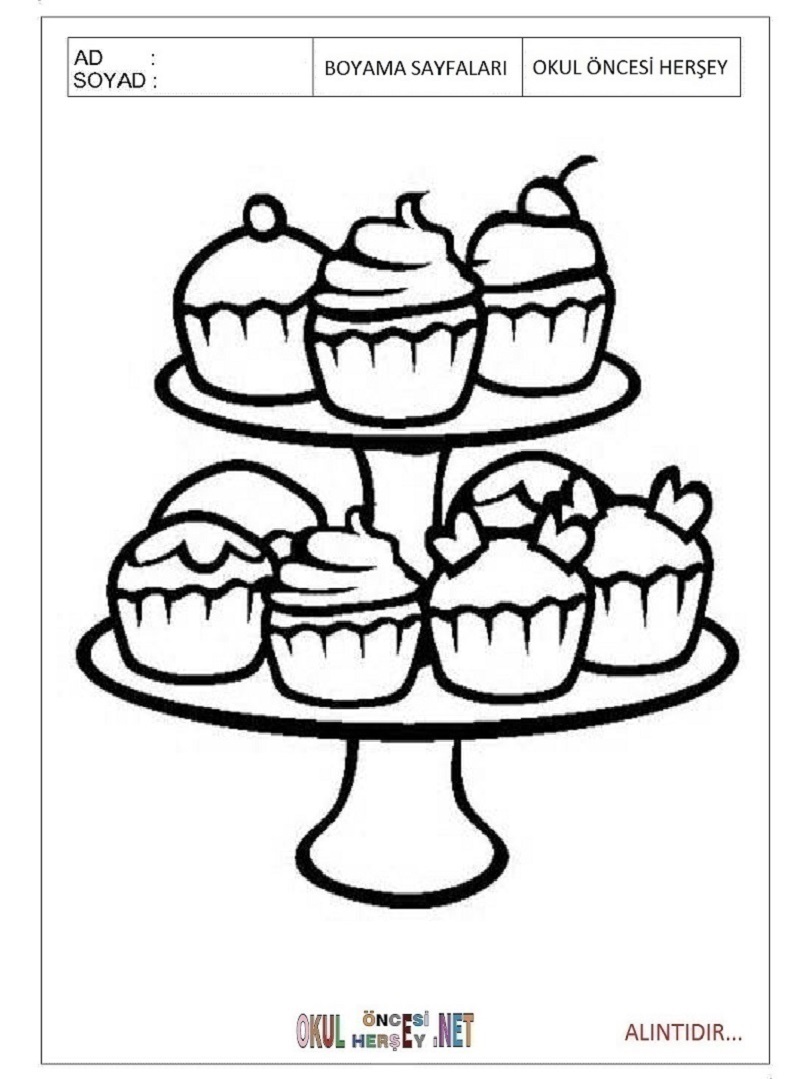 Çocuklar İçin Cupcake Boyama Sayfaları 