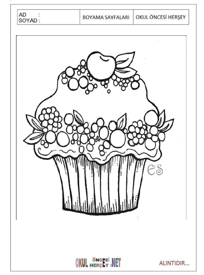 Çocuklar İçin Cupcake Boyama Sayfaları 