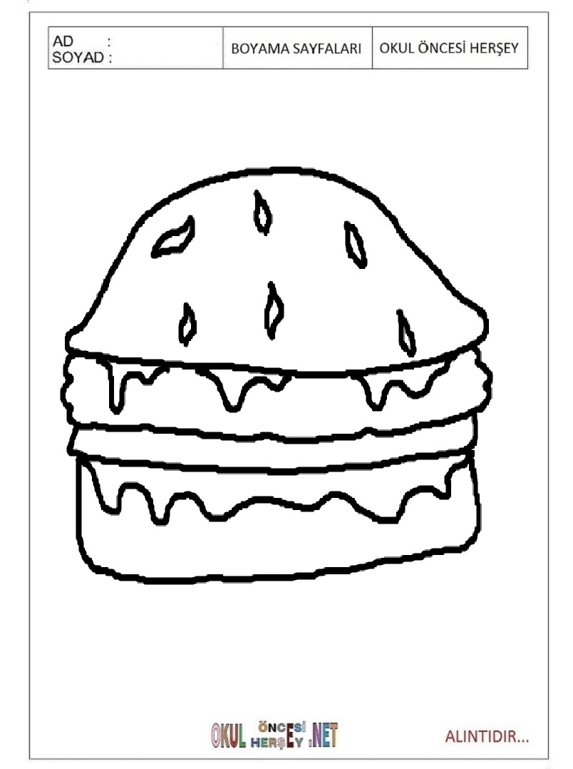Çocuklar İçin Hamburger Boyama Sayfaları 