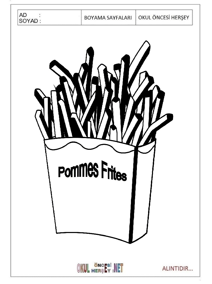 Çocuklar İçin Patates-Kızartması Boyama Sayfaları 