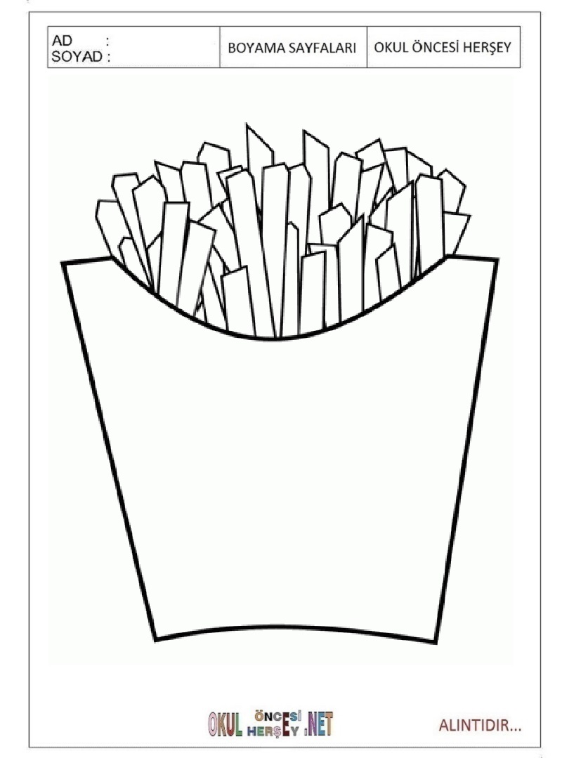 Çocuklar İçin Patates-Kızartması Boyama Sayfaları 