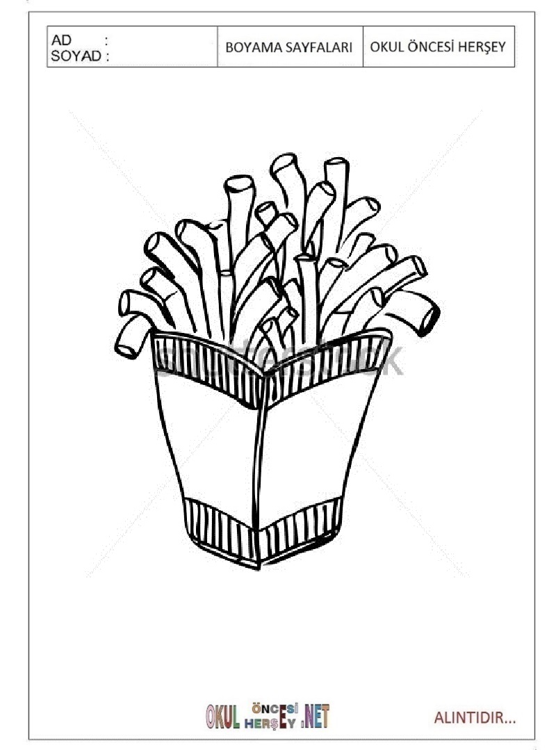 Çocuklar İçin Patates-Kızartması Boyama Sayfaları 