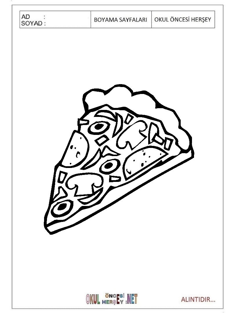Çocuklar İçin Pizza Boyama Sayfaları 