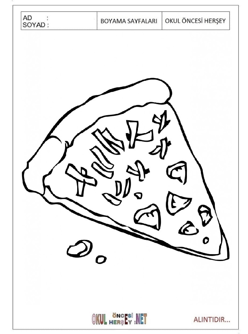 Çocuklar İçin Pizza Boyama Sayfaları 