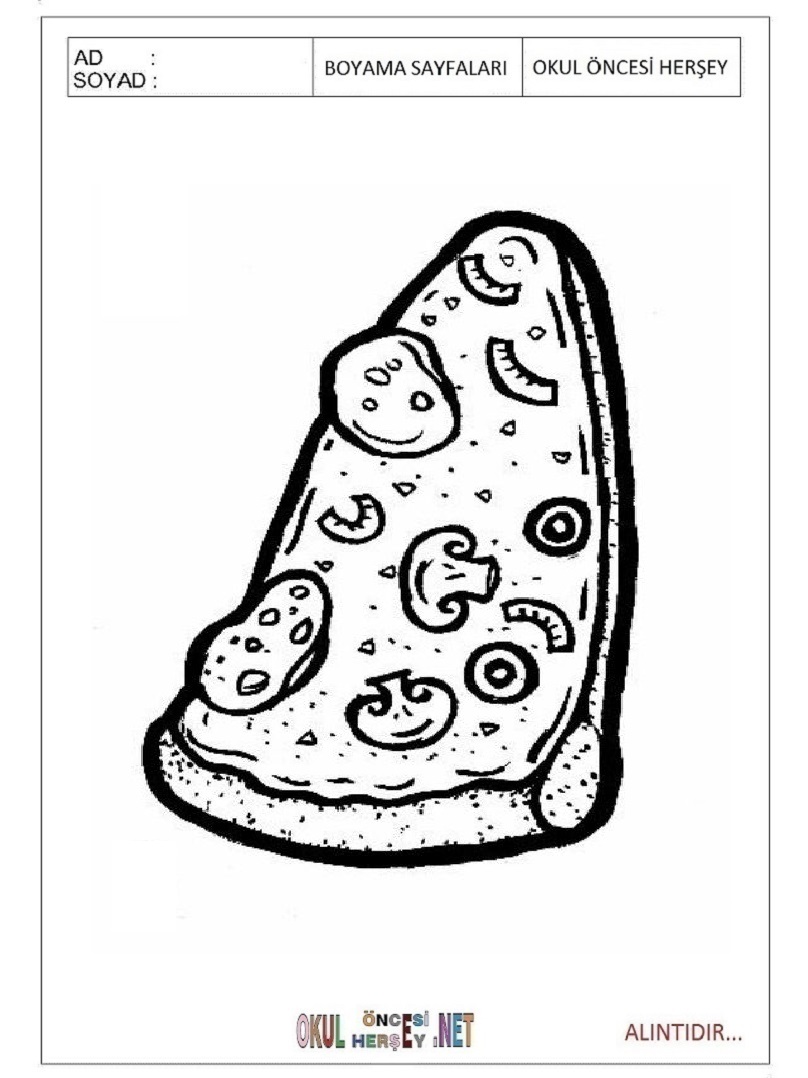 Çocuklar İçin Pizza Boyama Sayfaları 