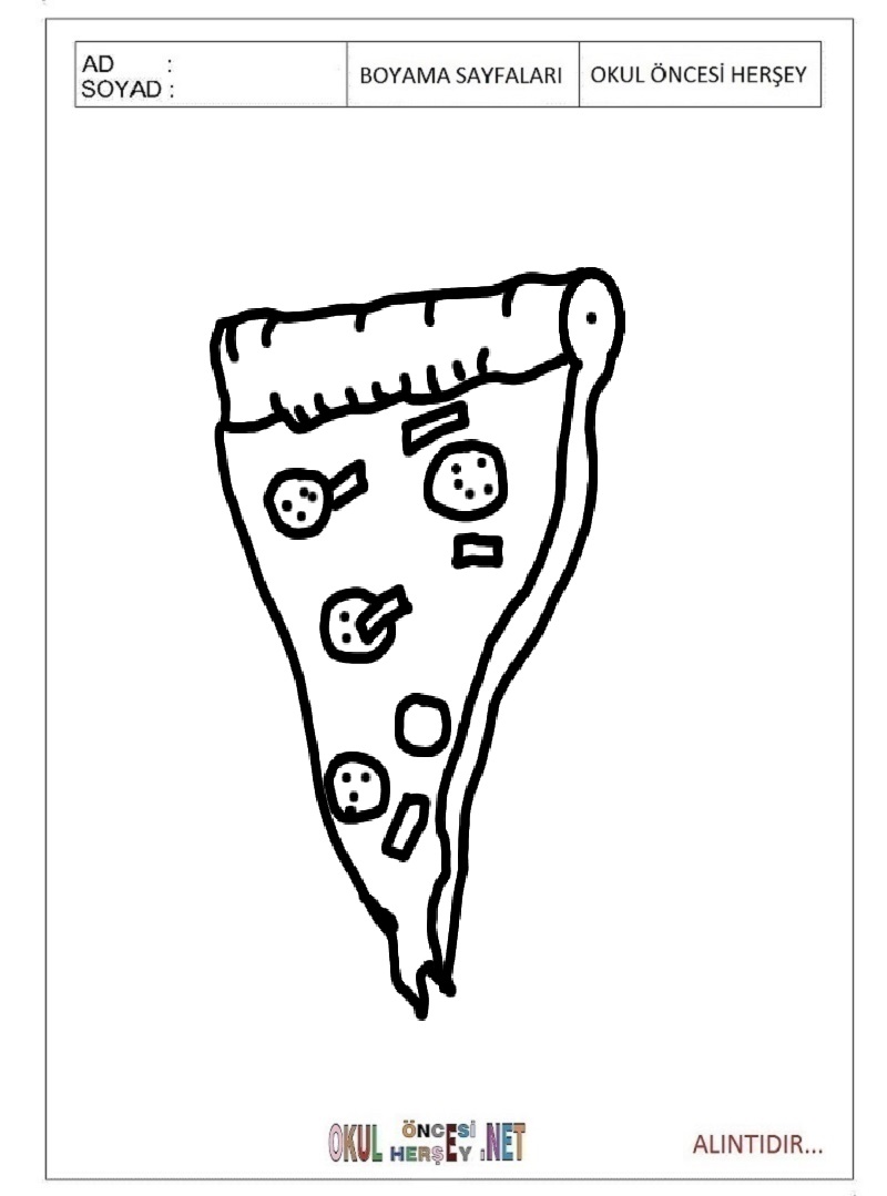 Çocuklar İçin Pizza Boyama Sayfaları 