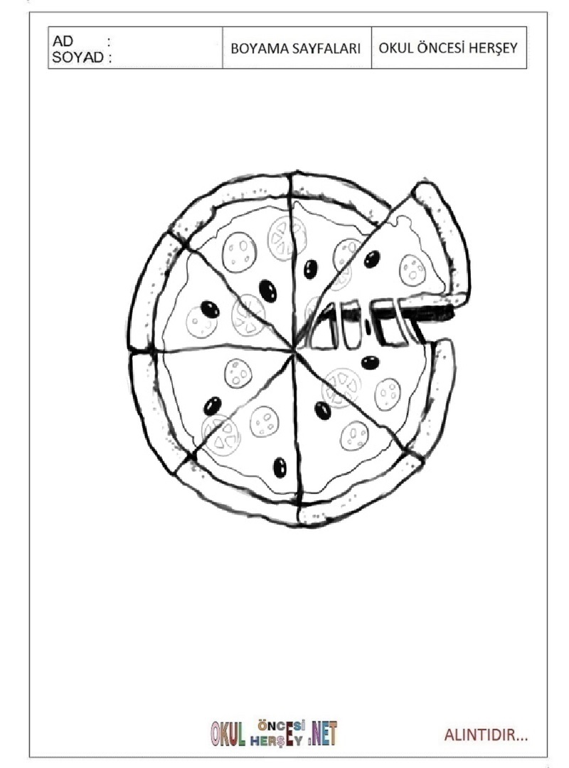 Çocuklar İçin Pizza Boyama Sayfaları 