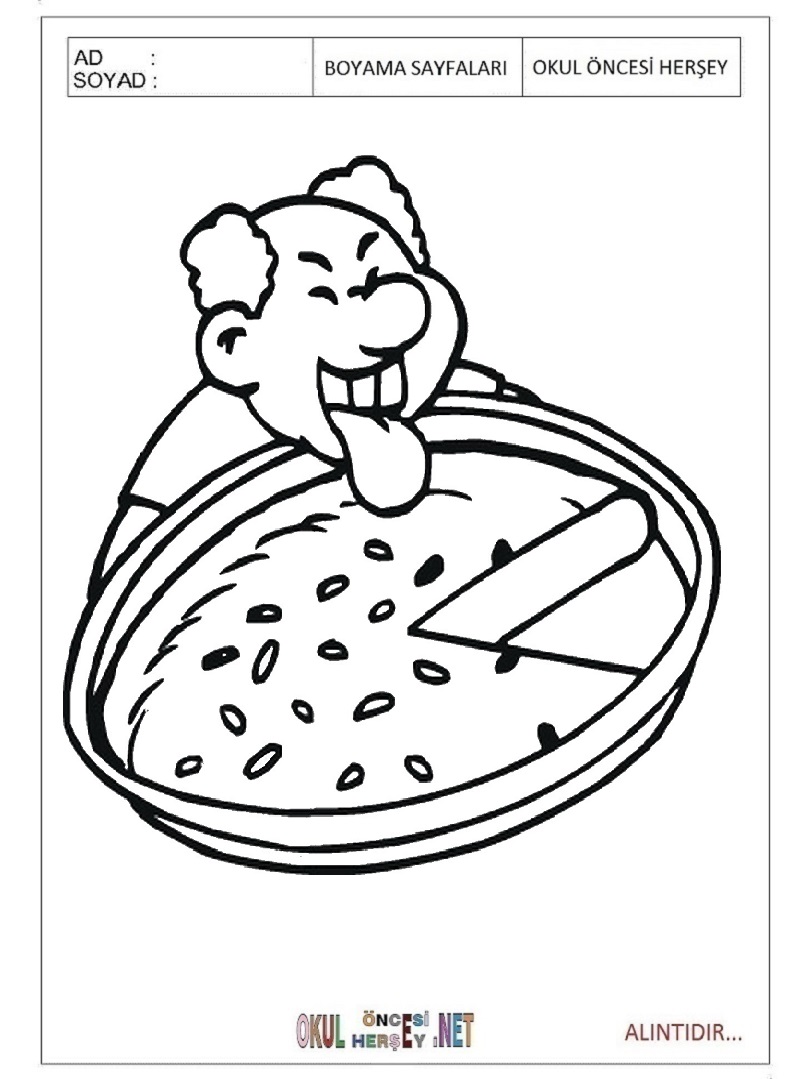 Çocuklar İçin Pizza Boyama Sayfaları 