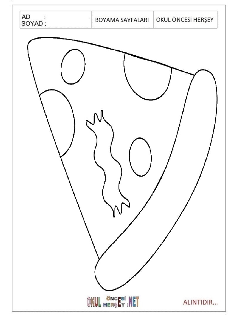 Çocuklar İçin Pizza Boyama Sayfaları 