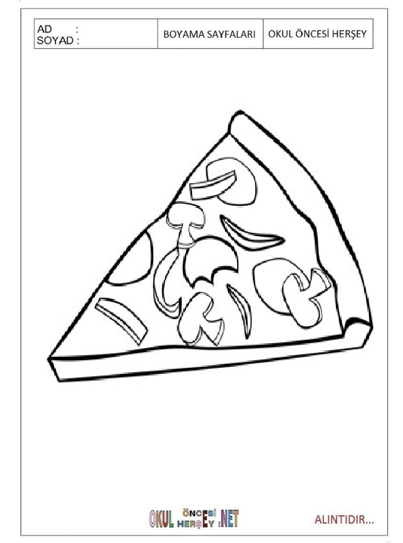 Çocuklar İçin Pizza Boyama Sayfaları 