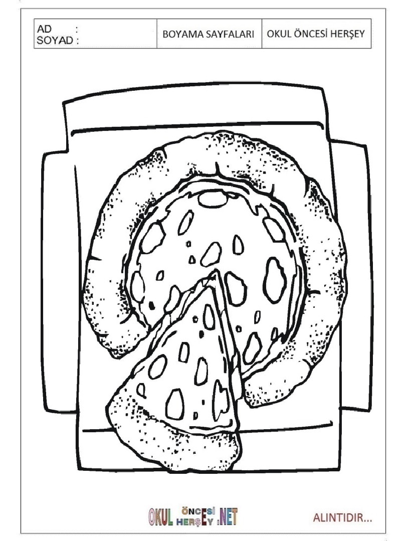 Çocuklar İçin Pizza Boyama Sayfaları 