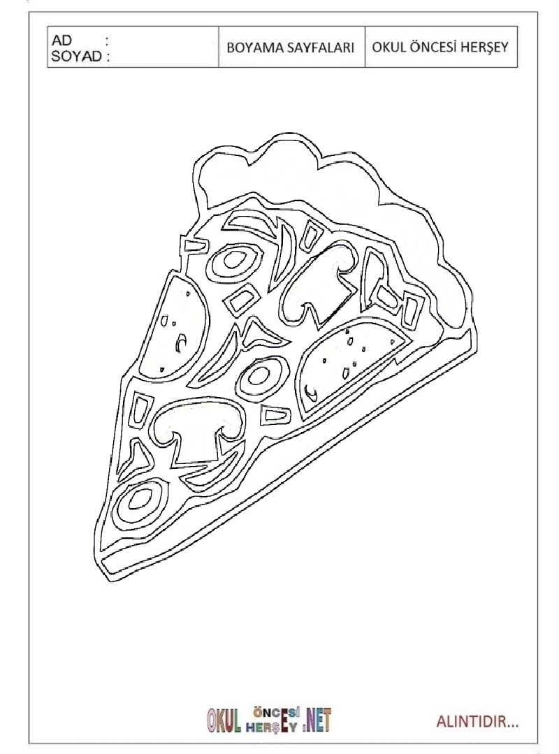 Çocuklar İçin Pizza Boyama Sayfaları 