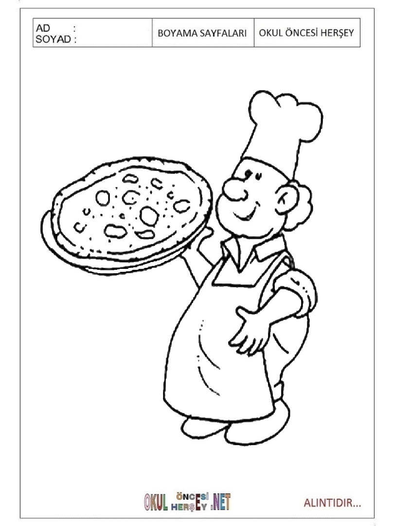 Çocuklar İçin Pizza Boyama Sayfaları 