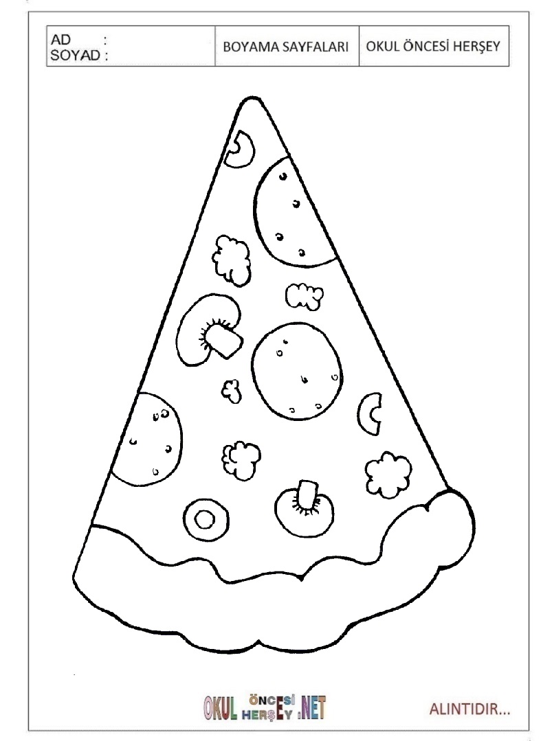 Çocuklar İçin Pizza Boyama Sayfaları 