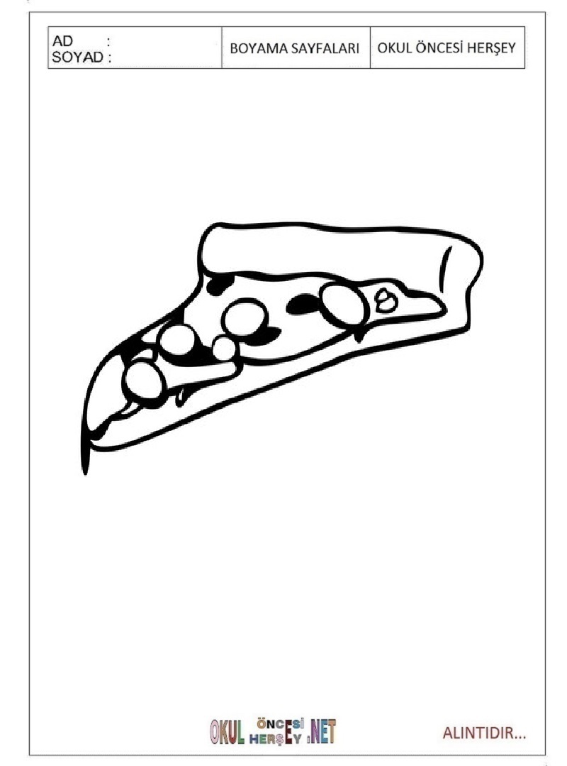 Çocuklar İçin Pizza Boyama Sayfaları 