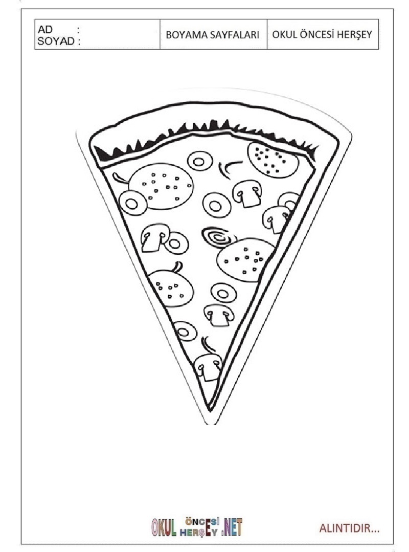 Çocuklar İçin Pizza Boyama Sayfaları 