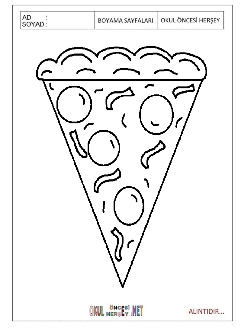 Çocuklar İçin Pizza Boyama Sayfaları 