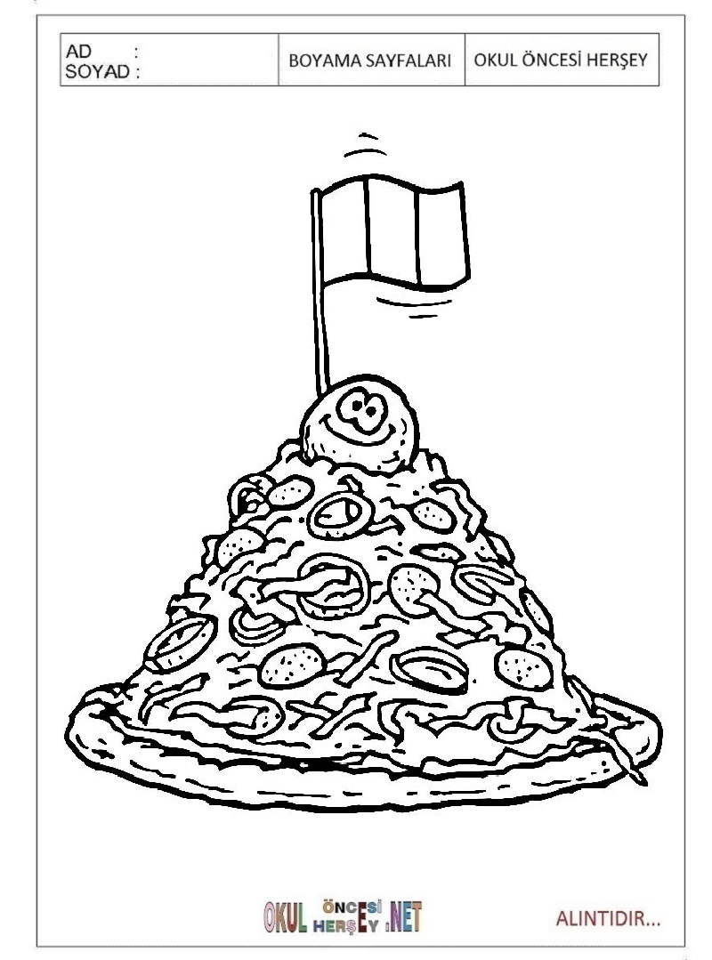 Çocuklar İçin Pizza Boyama Sayfaları 
