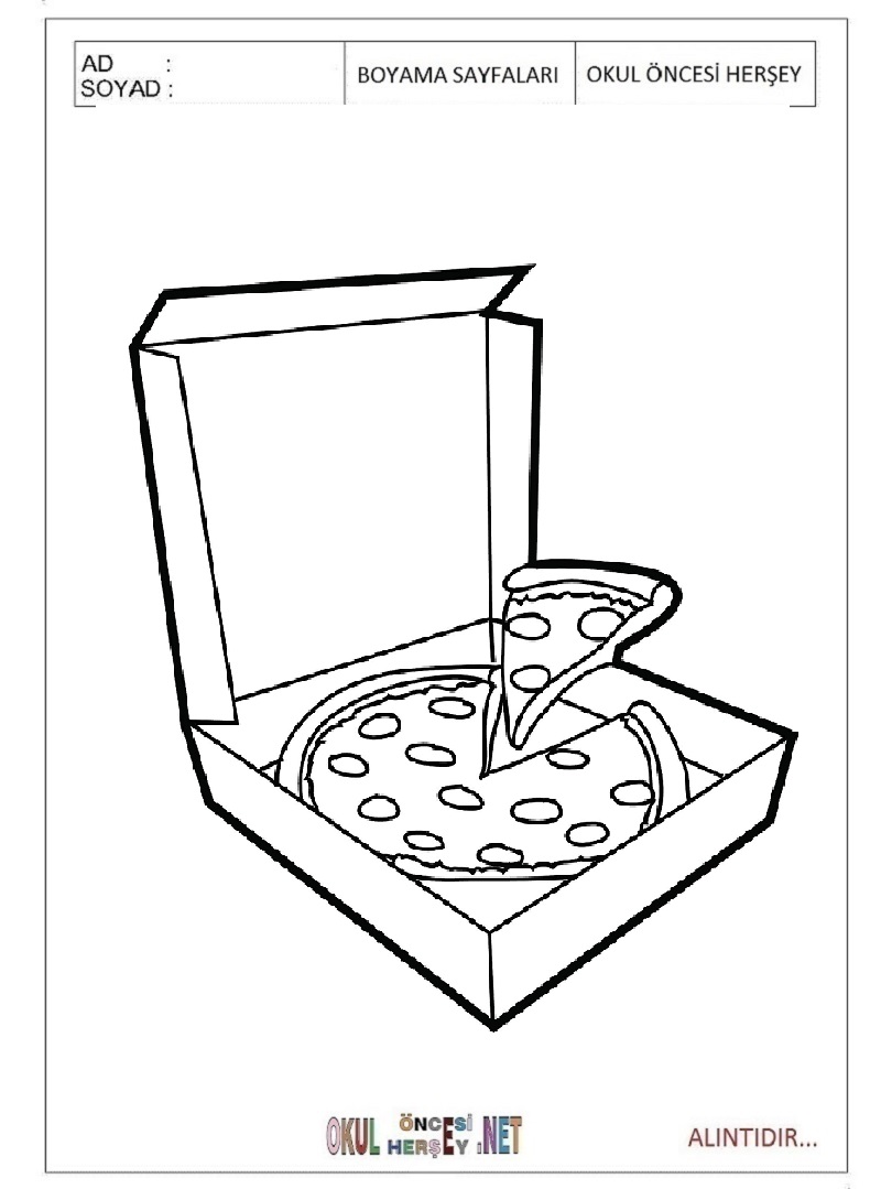 Çocuklar İçin Pizza Boyama Sayfaları 