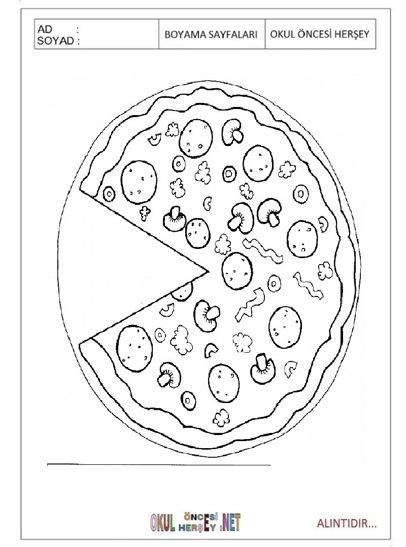 Çocuklar İçin Pizza Boyama Sayfaları 