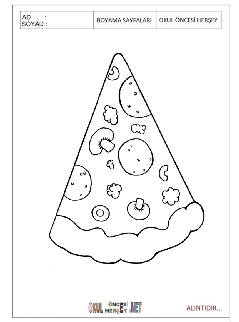 Çocuklar İçin Pizza Boyama Sayfaları 