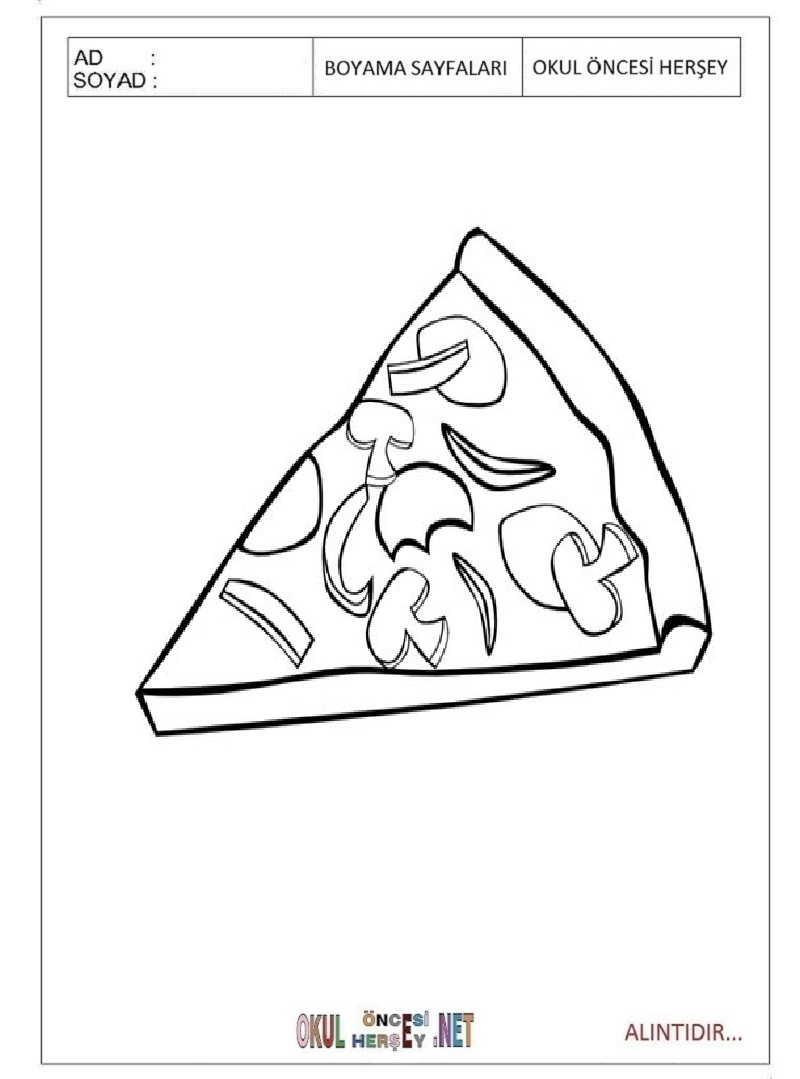 Çocuklar İçin Pizza Boyama Sayfaları 