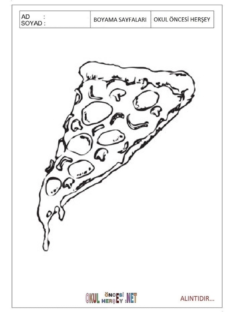 Çocuklar İçin Pizza Boyama Sayfaları 