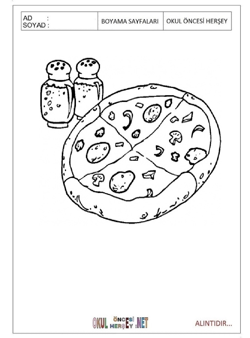 Çocuklar İçin Pizza Boyama Sayfaları 