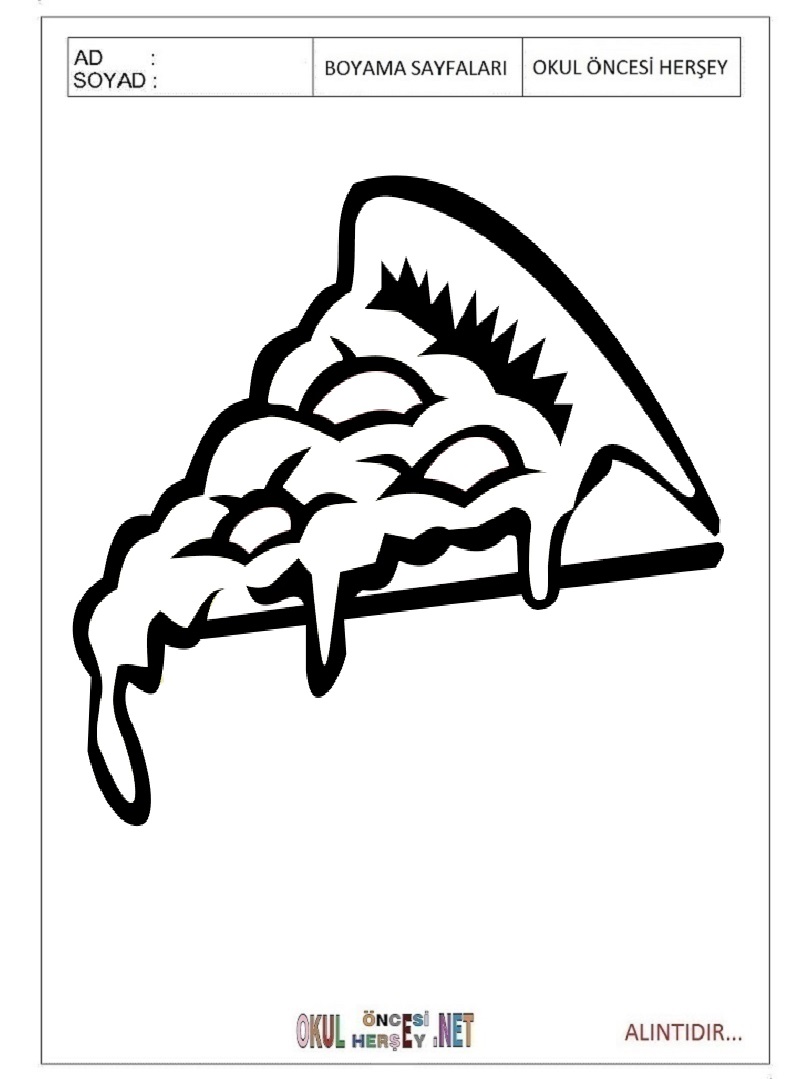 Çocuklar İçin Pizza Boyama Sayfaları 