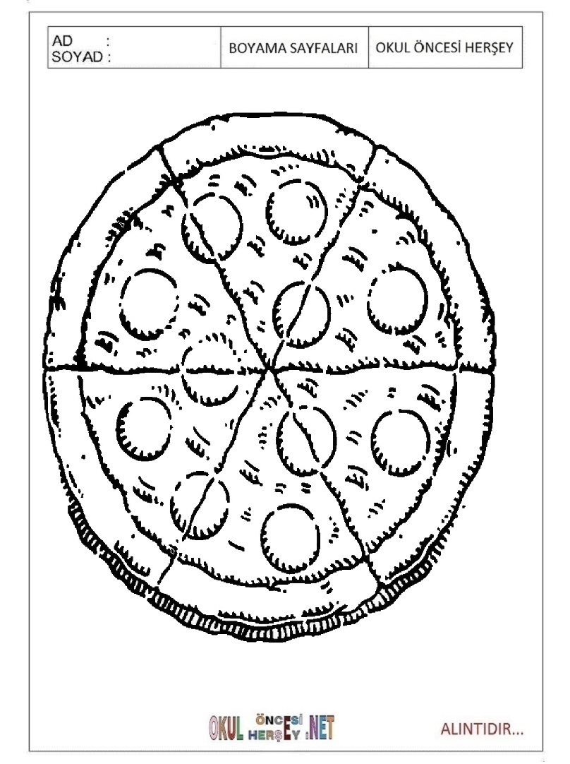 Çocuklar İçin Pizza Boyama Sayfaları 