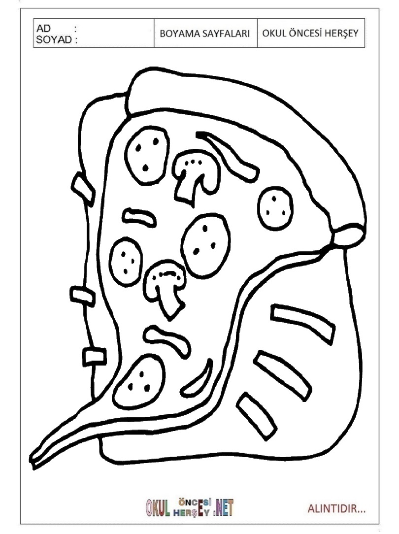 Çocuklar İçin Pizza Boyama Sayfaları 