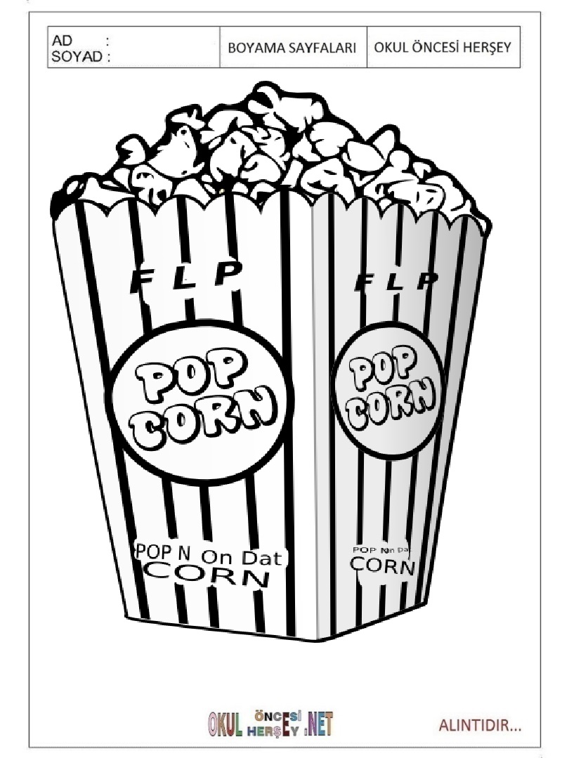 Çocuklar İçin Popcorn Boyama Sayfaları 